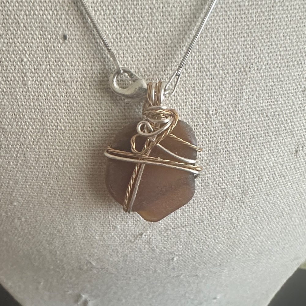 Brown stone wire wrapped necklace